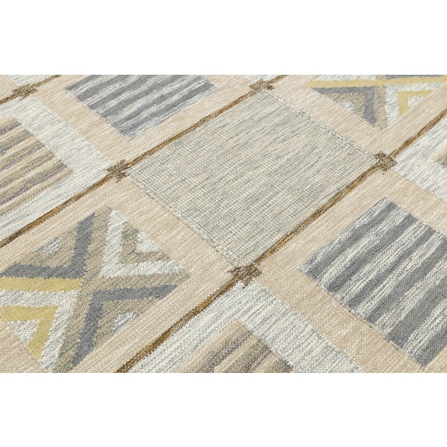Gray Modern Swedish Style Handmade Wool Flatweave Rug Geometric Scandinavian 8x10 For Sale - Image 8 of 12
