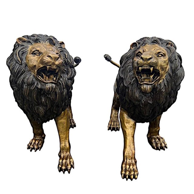 Pair of Monumental Bronze Lions For Sale - Image 10 of 10