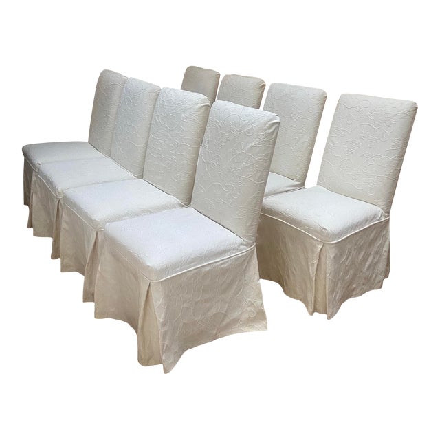 Modern Skirted White Parson Chairs Set of 8 Chairish
