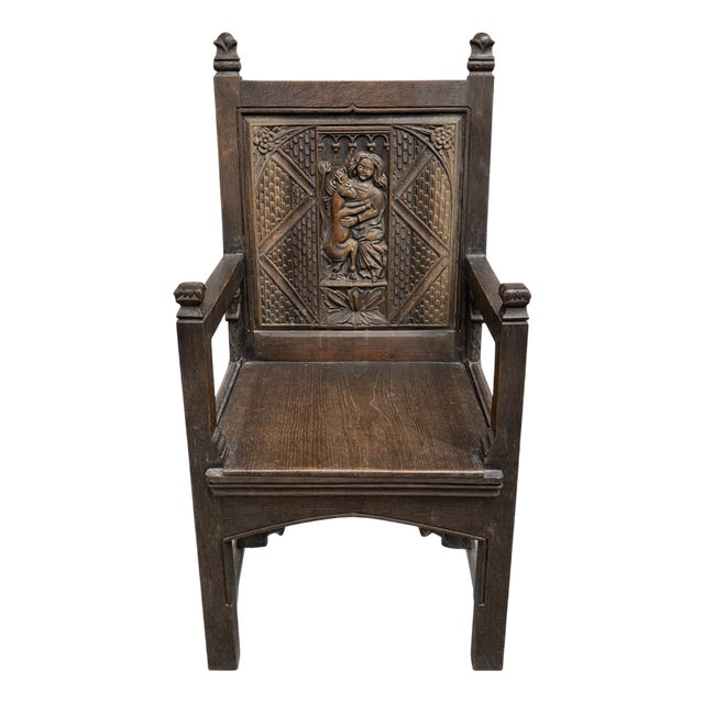 Large Gothic-Style Wooden Chair For Sale