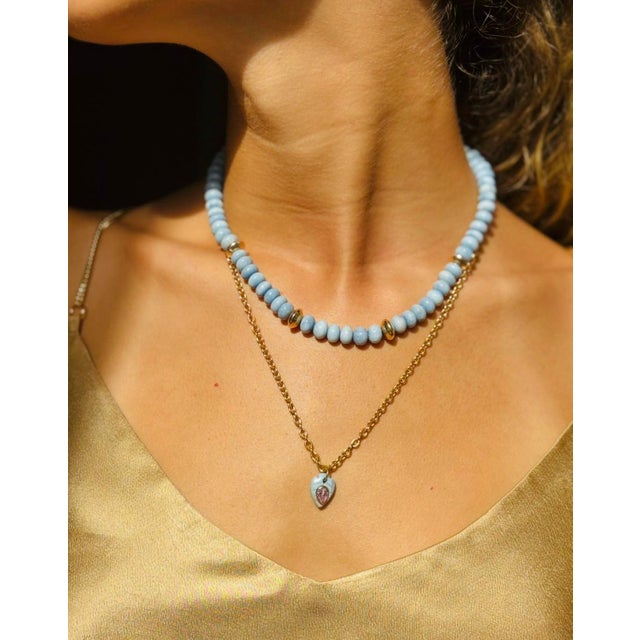 Oregon Blue Opal Necklace Oregon Blue Opal, 14k Gold 16” of natural Oregon Blue Opal 8mm rondelle beads with gold beads in...