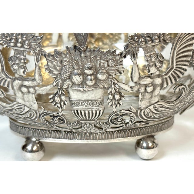 Traditional Empire Style Silver & Crystal Swing-Handle Basket /Sphinx Decoration, C. 1820 For Sale - Image 3 of 18