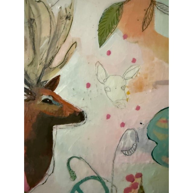 This pink elk was inspired by a couple of elk I witnessed on one of my hikes near my house. It was a novel experience here...
