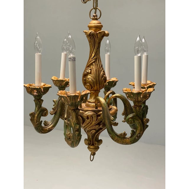 Rococo, Baroque, Italian Six Light Chandelier, Parcel Paint, Gilt, Italy, 1970s A fine Rococo framed chandelier made in...