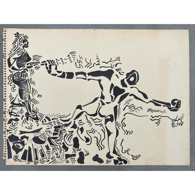 Black and white painting on paper from the estate of Atlanta self taught outsider artist Laurence Stuart Connatser...
