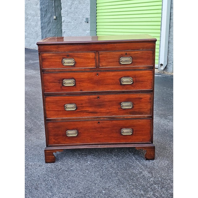 19th Century English Mahogany Five Drawers Chest With Inlaid Top For Sale - Image 12 of 15