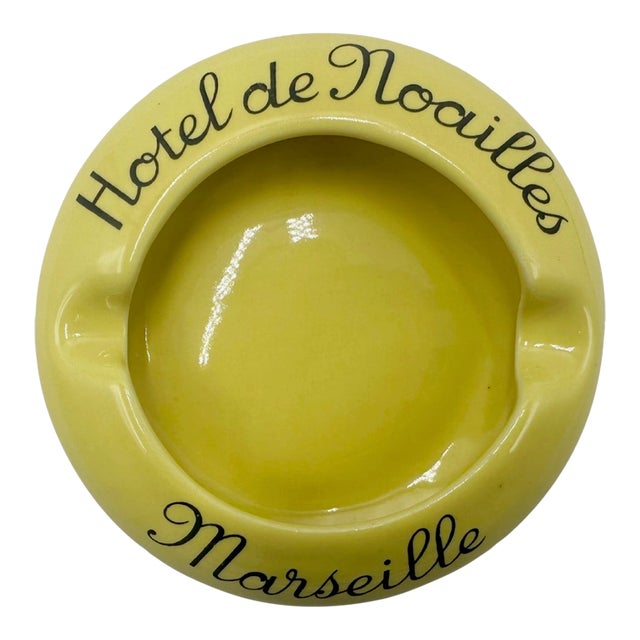 Vintage Hotel De Noailles Marseille Ashtray France Yellow Ceramic Catchall Dish For Sale