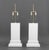 Pair of Minimalist White Painted Wood Table Lamps, each rectangular with stepped bases and two bulb fittings. Slightly...