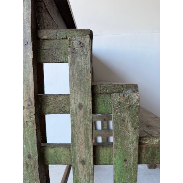 Green Antique Primitive Handmade Folk Tiered Stand For Sale - Image 8 of 8
