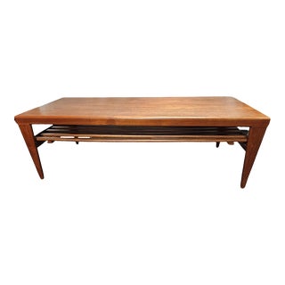 1960s Mid-Century Modern Kai Kristiansen Teak Coffee Table With 2 Extensions & Spindle Shelf For Sale