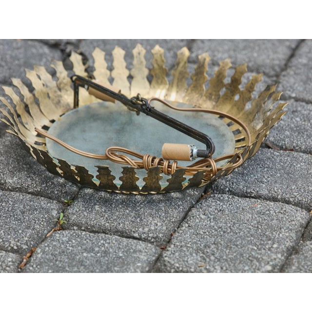 Mid 20th Century Spanish Gilt Metal Semi-Flush Crown Chandelier with Stylized Foliage For Sale - Image 12 of 12