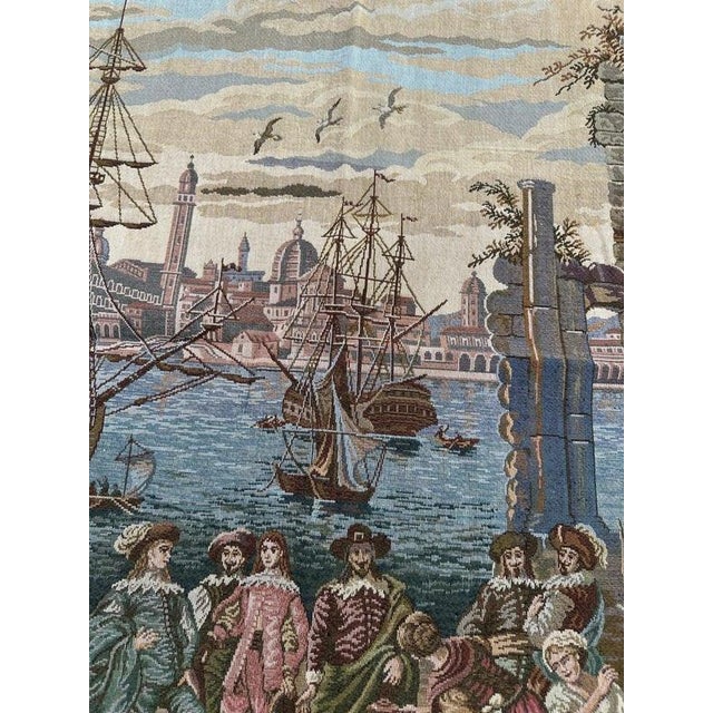 Vintage French Style Jacquard Port of Venice Tapestry in the style of Aubusson, 1970s For Sale - Image 9 of 18