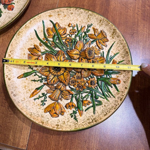 2 Vintage Large 3d Floral Wall Hanging Plates Poppies Daffodils Mid Century MCM For Sale - Image 6 of 12