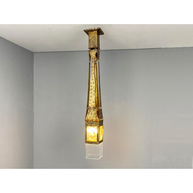 Art Nouveau Ceiling Lamp in Brass, 1910 For Sale - Image 3 of 6