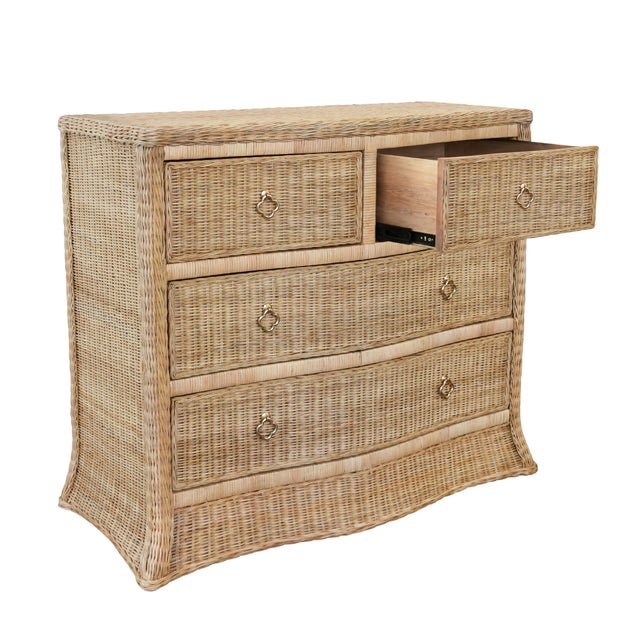 Worlds Away Matthew Izzo Home - Celine Rattan, Soft Glide Four Drawer Chest With Satin Brass Hardware For Sale - Image 4 of 10