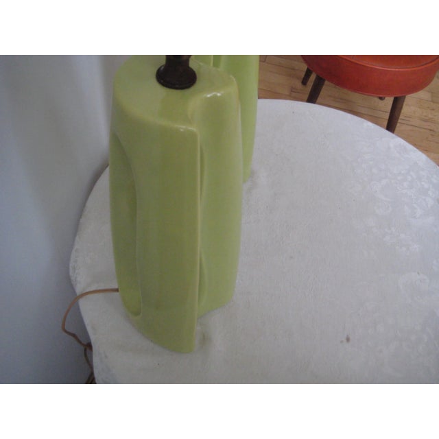 Mid-Century Celadon Green Sculptural Ceramic Lamps - a Pair For Sale - Image 10 of 11