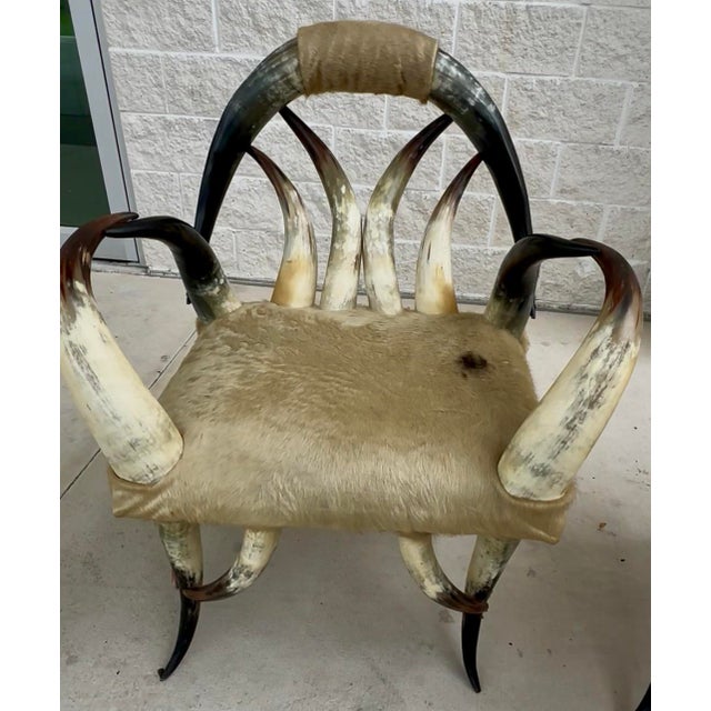 Pair of Rare Vintage Steer Horn &Amp; Cowhide Rustic Southwestern Armchairs. For Sale - Image 10 of 12