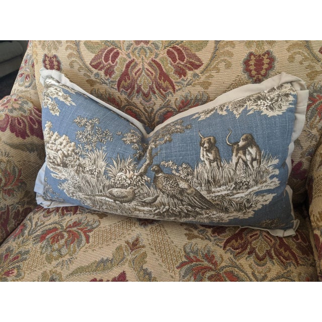 Cornflower Blue Custom Decorator Hunting Dog and Quail Bird Throw Pillow For Sale - Image 8 of 12