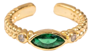 Emerald Teardrop Gemstone Adjustable Gold Ring, Size 4