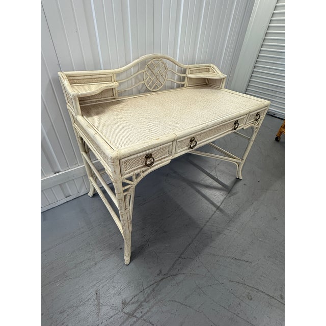Late 20th Century Hekman Chinoiserie Style Faux Bamboo & Rattan Desk For Sale In Tampa - Image 6 of 14