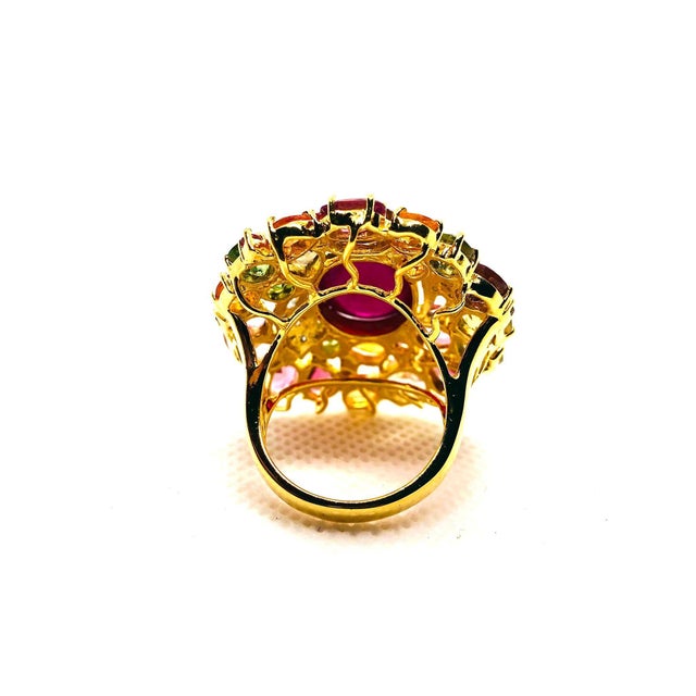 Bochic “Orient” Vintage Natural Citrine, Diamond & Sapphire Ring Set In 18K Gold For Sale - Image 11 of 12