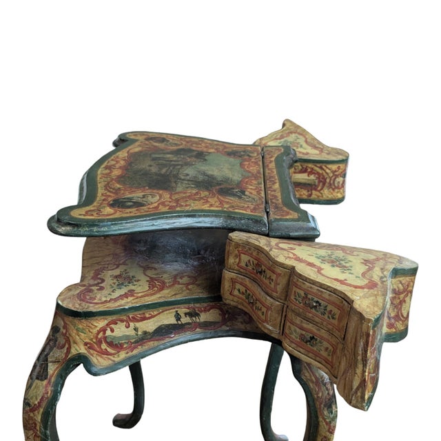 Antique Venetian Style Lacquered Wood Vanity Table and Desk With Folding Storage Wings and Mirror For Sale - Image 4 of 18