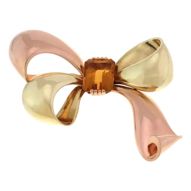 Tiffany & Co. Citrine Pin Pink 18k Pink & Yellow Gold Large Ribbon Bow Brooch For Sale