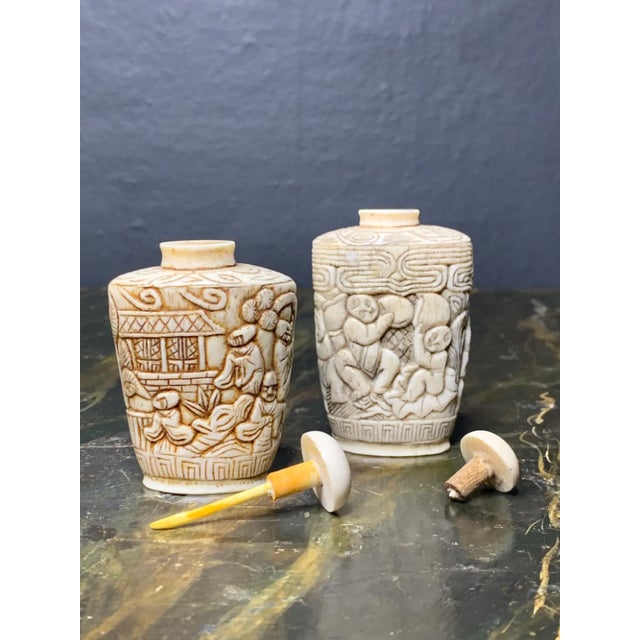 Chinese Vintage Hand Carved Chinese Hand Carved Sniffers - A Pair For Sale - Image 3 of 7