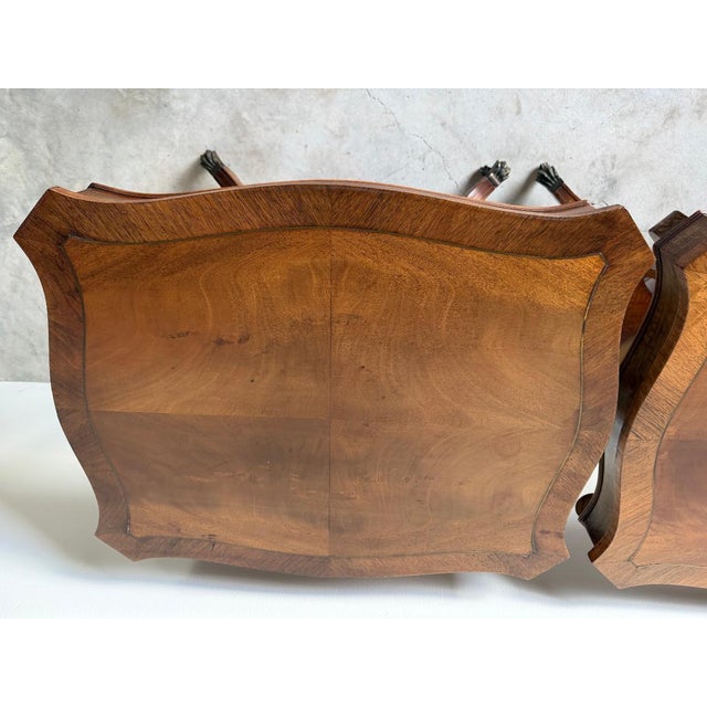 Vintage Eclectic Mahogany Curule-Base Side Tables With Brass Inlay – Pair For Sale - Image 11 of 18