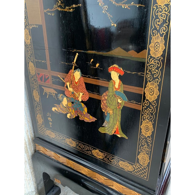 Early 20th Century Black Lacquer & Hand Painted Open Altar Table or Sideboard with Mirror For Sale - Image 10 of 18