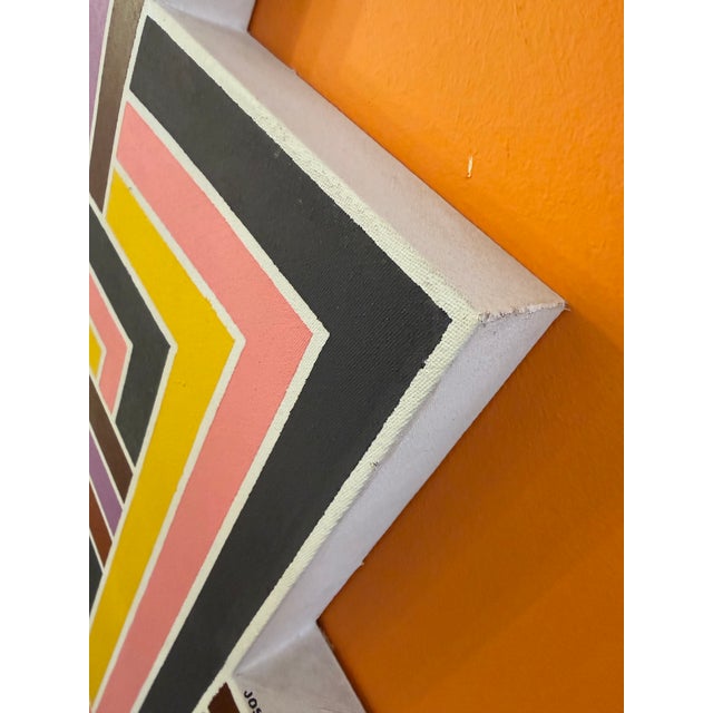 1970s American Artist Joseph Kremer Abstract Geometric Hard Edge Acrylic on Canvas Painting Wood Frame Signed and Dated For Sale - Image 5 of 9