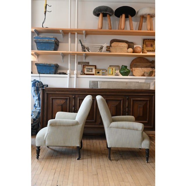 1930's French Upholstered Striped Lounge Chairs For Sale - Image 16 of 16