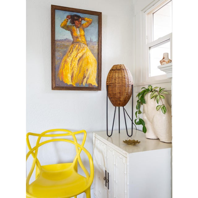 Paul Mayen Paul Mayen Rattan Wicker Beehive Lamp on Hairpin Legs 1965 For Sale - Image 4 of 16