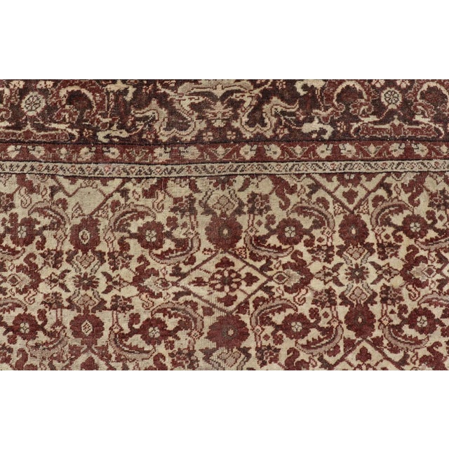1920s Antique Turkish Sivas Rug With Tan Background and Maroon, Eggplant, Brown Color For Sale - Image 5 of 13