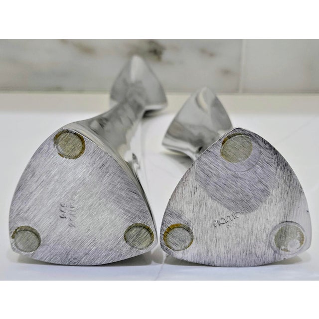 1960s Mid-Century Modern Nambé Aluminum Candlestick Pair – Sculptural Tri-Corner Candle Holders For Sale - Image 9 of 11