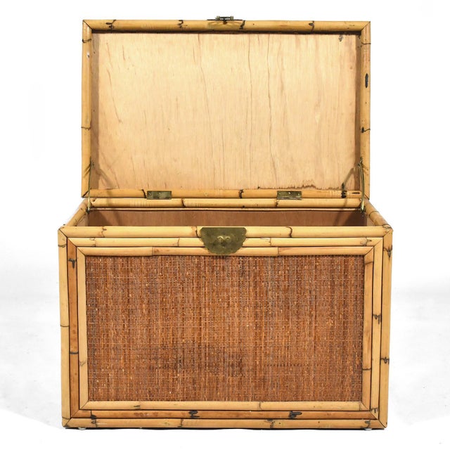 1970s Rattan and Cane Chest with Brass Hardware For Sale - Image 4 of 11