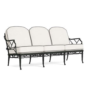 Brown Jordan Calcutta Sofa in Black Jade with Sea Salt and Castaway Welt Cushions For Sale