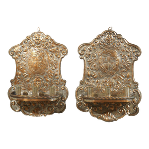 Pair of 19th Century French Silver Plated Copper Repousse 3-Light Wall Sconces