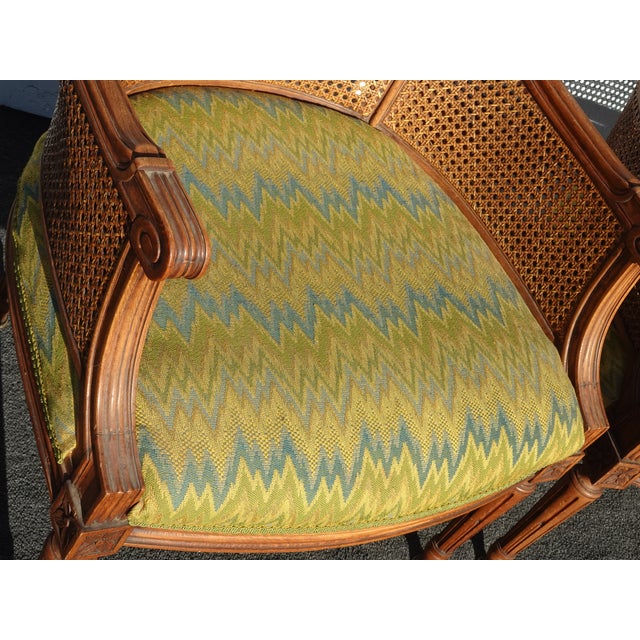 Green Pair of Vintage French Louis XVI Cane Bergere Green Arm Chairs For Sale - Image 8 of 12