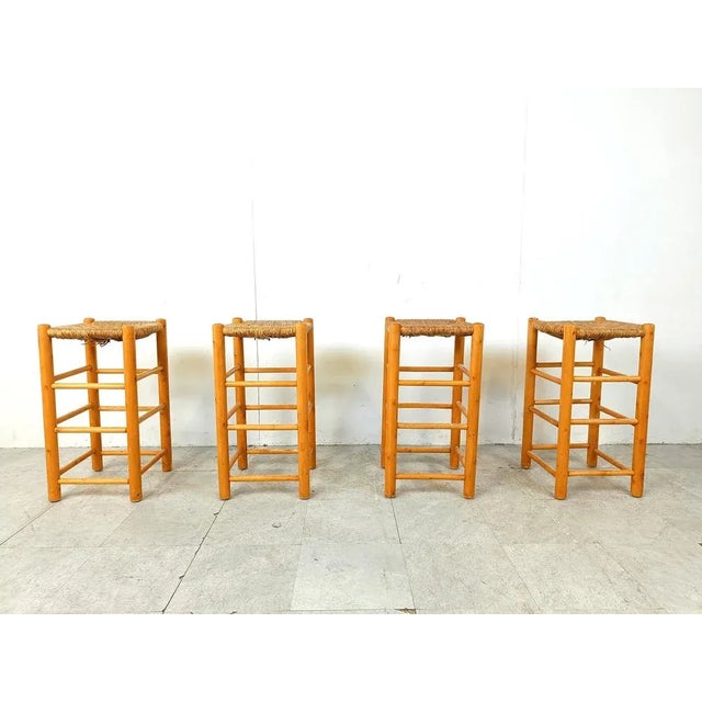 Wood Vintage Wicker Bar Stools, 1960s, Set of 4 For Sale - Image 7 of 10