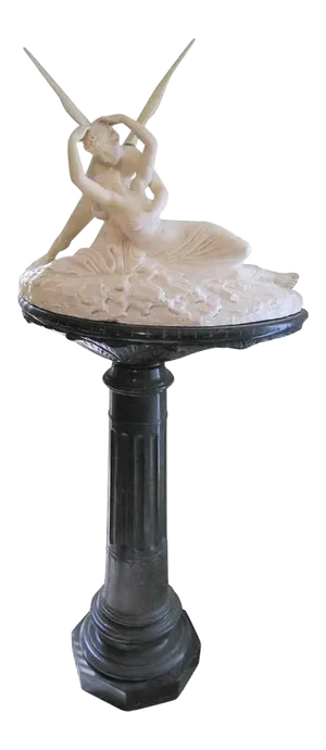 19th Century Palatial Marble Sculpture 'Cupid's Kiss' After Canova on Rare Conforming Marble Pedestal-Exquisite!