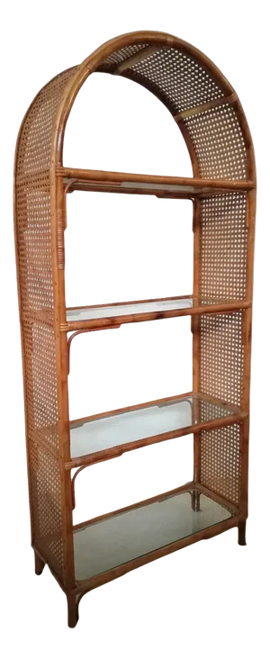 Bamboo Glass & Rattan Arch Bookcase, 1970