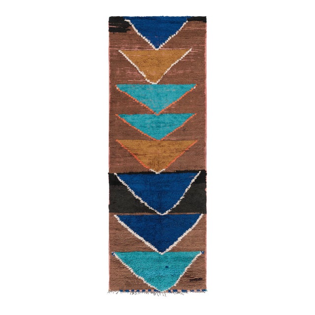 Vintage Moroccan Runner Rug in Brown With Chevron Patterns - Rug & Kilim For Sale