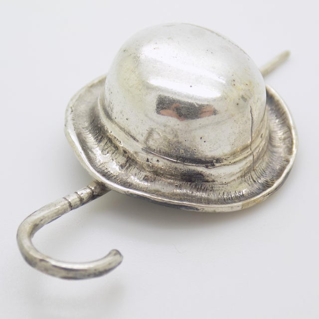 Italian Vintage Italian Handmade Genuine Silver Hat & Stick Dollhouse Miniature Solid Figurine For Sale - Image 3 of 10