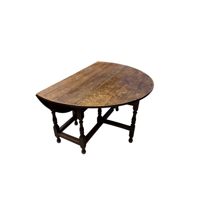 English Antique English Oak Round Drop-Leaf Dining Table For Sale - Image 3 of 4