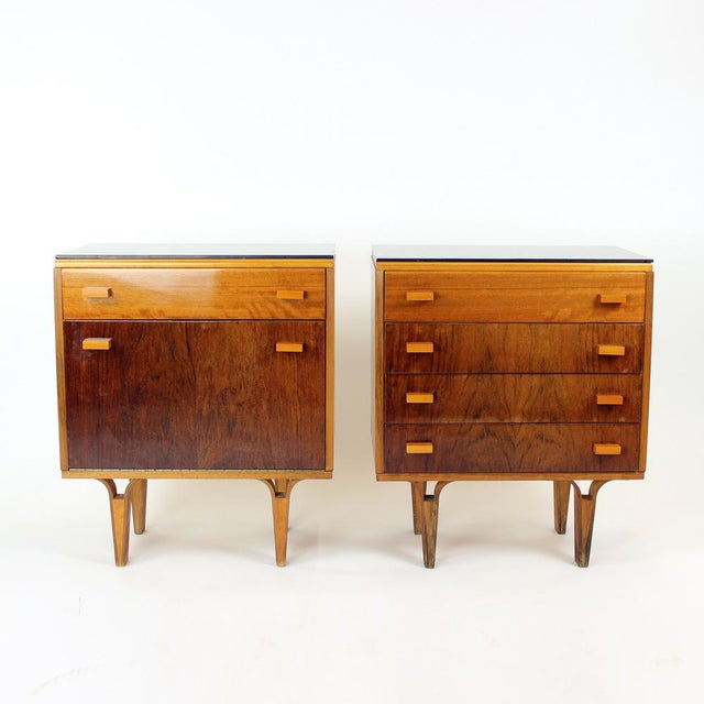 Mid-Century Bedside Tables in Walnut and Black Glass, Former Czechoslovakia, 1960s, Set of 2 For Sale - Image 9 of 16
