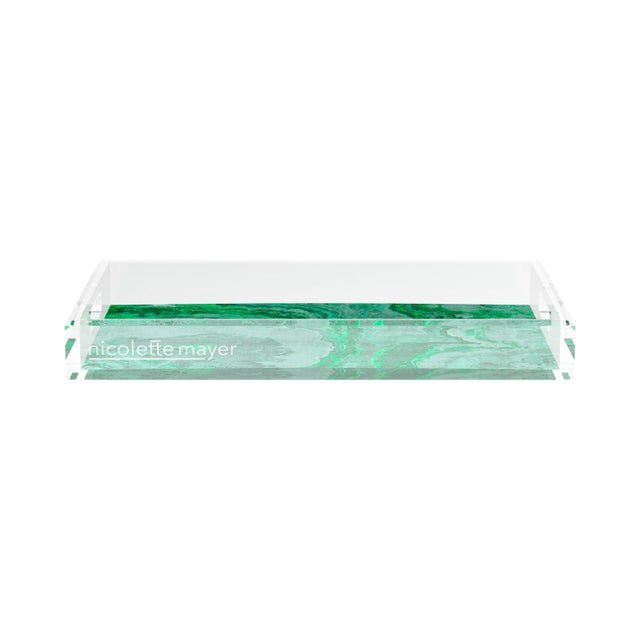Agate Malachite Acrylic Rectangle Decorative Tray, Small For Sale - Image 4 of 9