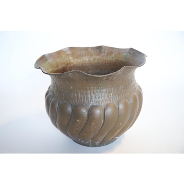 Brown Mid 20th Century Italian Brass Hammered Planter Pot For Sale - Image 8 of 15