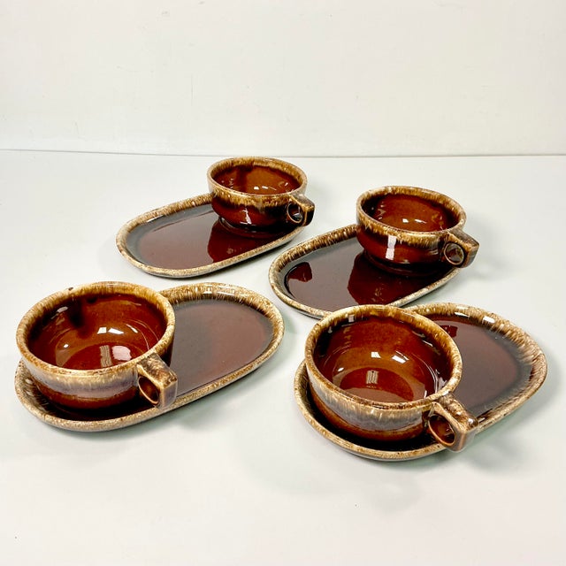 1980s Vintage Brutalist Boho Chic Arts & Crafts Lava Drip Ironstone Luncheon Sets - 8 Pieces For Sale - Image 10 of 15