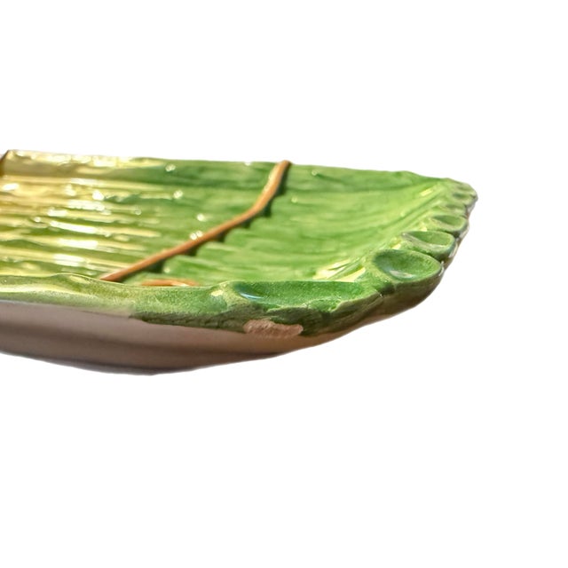 Green Vintage Majolica Asparagus Platter Olfaire Portugal For Sale - Image 8 of 10